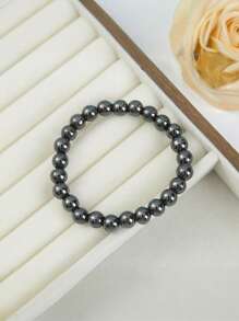 1pc Elastic Magnetic Bead & Black Stone Bracelet, Fashionable & Simple Design Suitable For Women Daily Wear