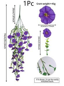 1/2/4 piezas Eucalipto artificial de seda Flor Enredadera, Follaje resistente a los rayos UV para colgar en exteriores, adecuado para aniversario, graduación, boda, fiesta, hogar, oficina, porche, jardín, decoración de pared en primavera y verano - Gloria de la mañana de eucalipto morado - Ver 3