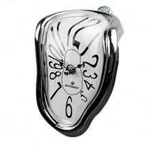 1pc Melting Clock Wall/Desk Decor - Modern Aluminum Arabic Numeral Design, Asymmetrical Shape Creative Timer, Unique Gift For Home And Office, Contemporary Style Decor, Durable Structure, Clear Visual Elements