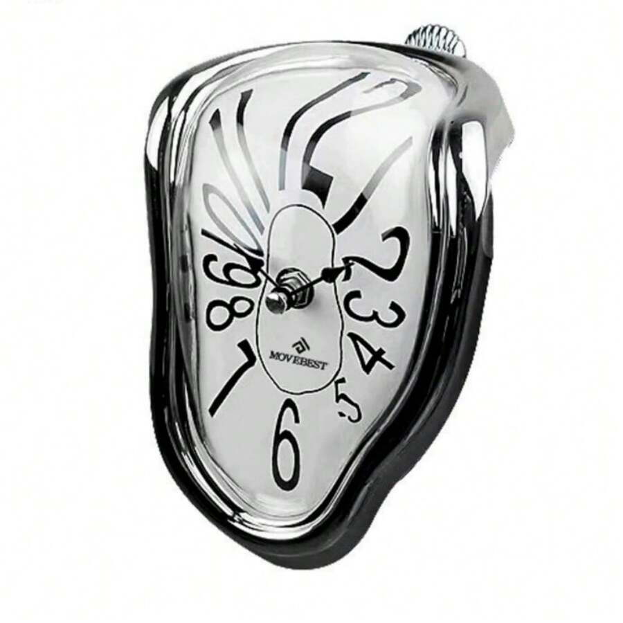 1pc Melting Clock Wall/Desk Decor - Modern Aluminum Arabic Numeral Design, Asymmetrical Shape Creative Timer, Unique Gift For Home And Office, Contemporary Style Decor, Durable Structure, Clear Visual Elements