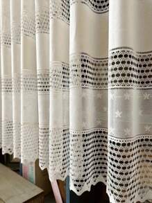 1pc Delicate Embroidered Hollow-Out Window Curtain, Small Cafe Door Curtain - Beige - View 2