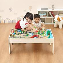Train Table, 84 Multicolor Pieces Wooden Kids Activity Table With Collapsible Storage Bin, 3-In-1 Wooden Train Set For Gaming, Drawing, Reading, Eating, Creative Toy Set For Kids Ages 3+ - 84 Multicolor Pieces - View 1