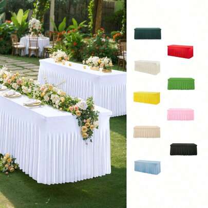 1pc / 2pcs Simple White Spandex Tablecloth, Sundress Table Cover Fit For Rectangular Dining Table, Wrinkle-Resistant Washable Stretch Patio Table Skir
