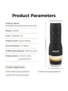 CAFELFFE Classic Portable Espresso Maker, 3 In1 Travel Coffee Maker,Compatible Capsules And Ground Coffee,Manual Espresso Machine,Hand Press Coffee Maker For Kitchen Travel,Camping,Hiking