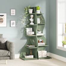 Tribesigns Corner Shelf, Rustic 5-Tier Wall Corner Bookshelf, Stylish Corner Small Bookcase Storage Rack Plant Stand With Unique Shape For Living Room, Home Office - Green - View 7