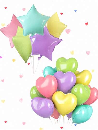 Set de 10 piezas de globos de papel de aluminio con forma de corazón y estrella de 5 puntas, en colores macarrón: azul, verde, rosa, amarillo, púrpura, aptos para decoración de bodas, compromisos, aniversarios y fiestas de cumpleaños