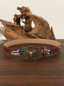 Fashionable Western Cowboy Retro Patterned Belt Fall, Autumn, Halloween - Coffee - View 2