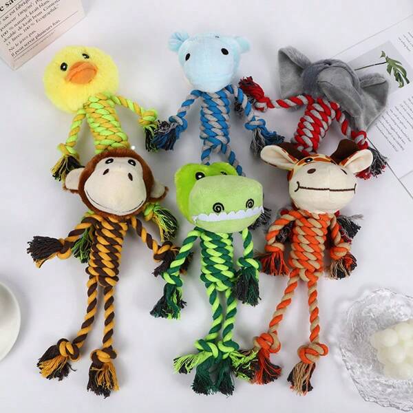 1pc Cotton Rope Pet Plush Doll, Chew-Resistant Cartoon Animal Shaped Dog Doll Self-Playing Boredom Relief Item, For Pet Use Only