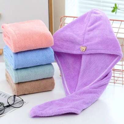 5/1pc Women's Quick Dry Hair Towel - Absorbent Coral Fleece Shower Cap, Used For Drying And Wrapping Hair - Bathroom Accessories, Random Color