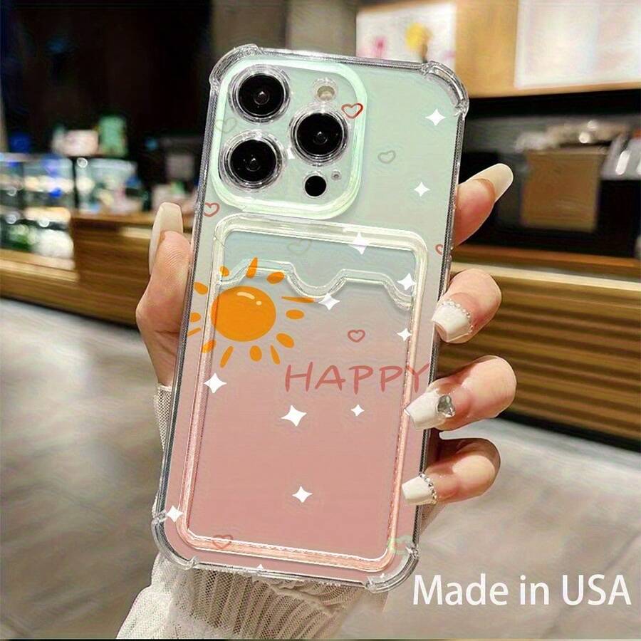 Funda para teléfono 1 funda transparente para teléfono móvil con ranura para tarjetas adecuada para 16 15 14 13 12 11 con tarjetas y fotos que se pueden insertar. Diseño elegante y simple, Tran todo incluido ahuecado anticaída engrosado transparente de cuatro esquinas - transparente - Ver 1