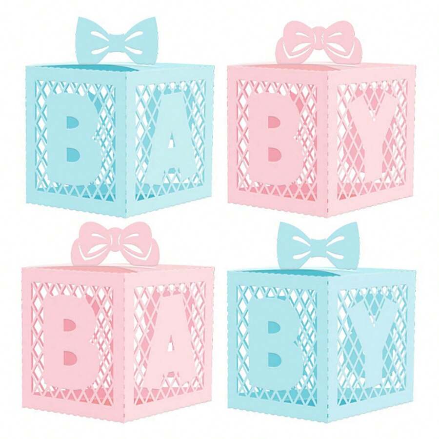 4pcs/Set Baby Shower Day Decoration Gift Box Gender Reveal Candy Box Baby Shower Party Decoration Box - Multicolor - View 1