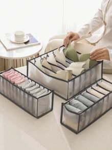 Elegante caja de almacenamiento de lencería de malla - Diseño a cuadros transparente, tela, organizador de espacio para calcetines, ropa interior y accesorios, caja de almacenamiento de moda, organizador de tela transpirable, suministros de organización del hogar para mujeres, organizador de almacenamiento, artículos esenciales de viaje, almacenamiento para dormitorio universitario