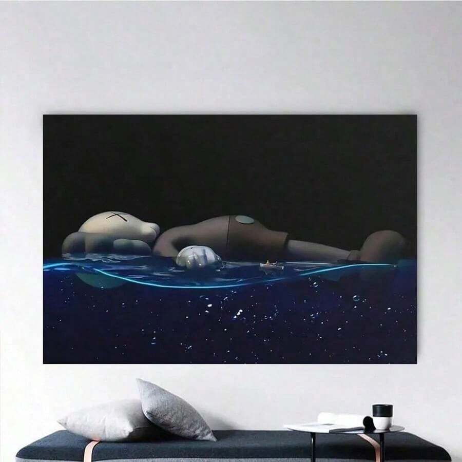 1PC FramedFramed 1PC Room Decor Kawss Poster Kawaii Kaw Poster TrendCanvas Art Printing Living Room Corridor Room Decoration Kawss Figure Canvas Wall Art Men HypebeastRoom Decor- (Wrapped Canvas) - Black - View 1