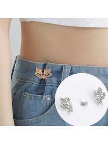 1 Pair Adjustable Butterfly Waistband Button, Detachable And Seamless, Ideal For Altering Waist Size On Jeans, No Need For Sewing Or Nailing - Waist Slimming Tool