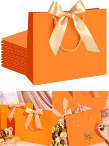 5 Stücke/1 Stück - Landschafts-Stil Kraftpapier Geschenktüten, Einkaufstüte, Verpackungstüte mit Griffen, Schleifen-verzierte Handtaschen für Halloween, große Kapazität weiße Papiertüte für Geschenke, Halloween , Thanksgiving ,, Weihnachten ), Neujahr, Hochzeit, Geburtstag