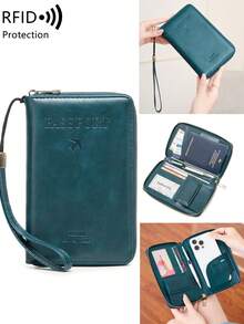 MIYIN RFID Blocking Passport Cover Card Holder With Card Slot ID Window,Solid Color PU Letter&Airplane Pattern Portable Passport Clip Ticket Clip Bank Card Bag Versatile Zippered Mobile Phone Travel Passport Wallet For Men And Women, With Wrist Strap,For Travel Flight Go Abroad For Business,Passport Holder Passport Case Passport Bag Travel Accessories Travel Essentials Back To School Stuff - Multicolor - View 25