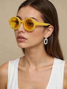 4/3/1 件 2025 新款个性复古圆框时尚眼镜，女士金属双环大框眼镜，户外派对嘻哈情侣趣味日常佩戴时尚眼镜，送给她作为情人节节日礼物。 - 彩色 - 查看 3