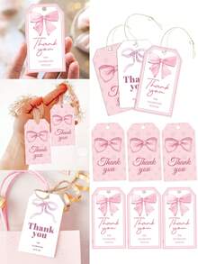 50 Stücke rosa Schleife Dankeschön Geschenk Anhänger, Geschenk Anhänger mit Juteband zum Feiern mit uns, Hochzeit, Geburtstag, Babyparty Geschenk Deko Anhänger, zum Feiern von Geburtstag, Jahrestag, Babytaufe, Hochzeit, Bridal-Shower, Abschluss, Erntedankfest, Weihnachten, usw.