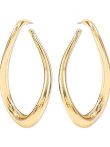 1 对不对称水滴双圈扭曲简约环状耳环，时尚百搭设计