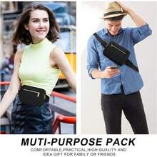 Cute Large Fanny Packs Women And Men, Body Nylon Waist Bag,, Fashionable Fanny Pack Exercise, Travel, Gym, Workout, Running, Hiking, Quilted - Black - View 3