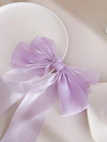 1个优雅柔粉色公主网纱大蝴蝶结波浪丝带弹簧发夹，女性化精致发饰，适合春季，爪夹，发爪，发夹，发卡，发夹，学生用品，蝴蝶结配饰，蝴蝶结，可爱，发饰，情人节配饰，头部配饰，发夹，夏季，节日，旅行 - 紫色 - 查看 3