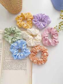 7pcs Women Cute Floral Print Large Hair Scrunchies, Ponytail Holders, Casual Elastic Hair Ties For Daily Use, Polyester Material, Scrunchy Hair Ties, Hair Bobbles