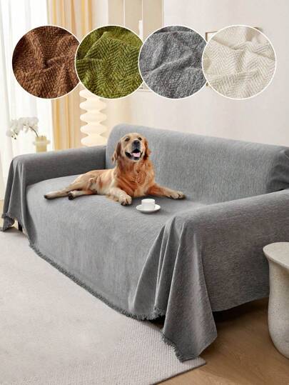 1pc Chenille Sofa Towel, Anti-Splash, Machine Washable, Non-Slip, Suitable For Bedroom, Office, Bedroom And Living Room, Home Decoration