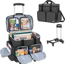 LCTEFLSEAWORTHLLC CURMIO Rolling Scrapbook Tote On Wheels, Scrapbook Storage Bag With Detachable Trolley And Bottom Wooden Board, Rolling Craft Bag For Scrapbooking Supplies, Black - Black - View 1