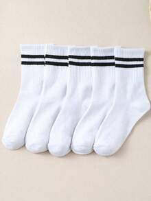 1/5/10/20 Pairs Unisex Casual Simple Fashion Versatile Breathable Moisture-Wicking Mid-Calf Socks, Couple Socks, Fall Socks - Black and White - View 2