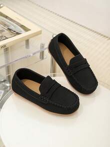 一双男女春秋儿童豆豆鞋绒面皮鞋女童男童时尚鞋子软底防滑学生鞋 - 黑色 - 查看 3