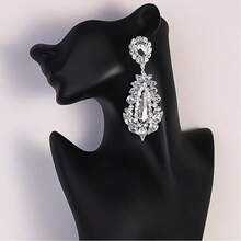 1 Pair Prom Drop Chandelier Earrings For Women Dangling Bling Hypoallergenic Large Rhinestone Earrings Formal Wedding Jewelry - 銀色 - 查看 5