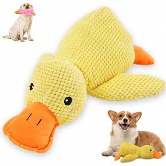 1pc 2025 New Version Dog Chew Toy - Durable Anti-Bite & Tear Plush Toy, Suitable For Medium & Large Dogs, Yellow Plush Duck Shape, Essential Teething Toy For Puppies