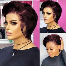 Lace Frontal Short Wig For Human Hair Pixie Cut Wig Human Hair Wigs For Women 13*4*1 T Part Lace Frontal Wig Glueless Wigs For Daily Use Christmas,Thanksgiving Day, Cosplay Party Wig Short Wig For Women Human Hair 99J Burgundy Color Wig Short Wigs With Side Part Bangs