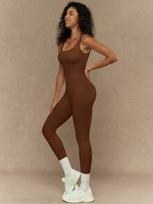 Yefecy 女士简约纯色无袖连体裤，适合日常锻炼，全身，适合日常锻炼