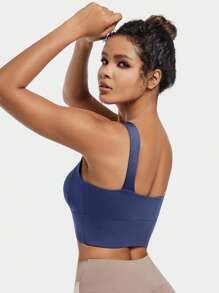 瑜伽背心透气运动文胸，具有防震和聚拢功能，可塑造优美背心形状，健身背心上衣 - 藏藍色 - 查看 4