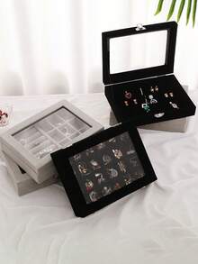 1pc Acrylic Jewelry Ring Storage Display Box Back To School - Black - View 3
