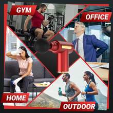 Pistola de masaje eléctrica portátil de mano, mini pistola de masaje, batería de litio recargable de 1200 mAh, 4 accesorios, masaje de tejido profundo de 6 velocidades, adecuado para cuerpo, espalda, cuello - Carga USB, esencial para viajes - Rojo - Ver 7