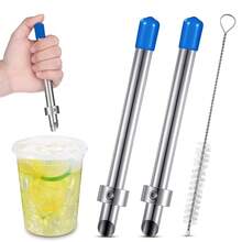FUCHENGJSLasnten 2 Pack Straw Puncher Plastic Lids Lemonade Cups, Stainless Steel Straw Hole Puncher Punching Tools Cafe Drinks Container Squeezed Lemonade Stand Supplies(8.Inch,Black) - 藍色 - 查看 1
