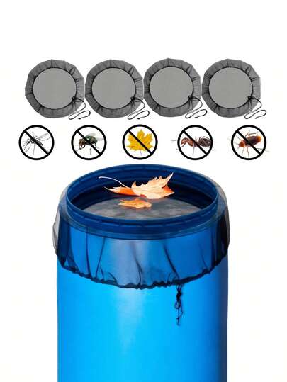 قطعة واحدة من شبكة غطاء برميل المطر، شباك لجمع المياه، غطاء شبكي قابل للتعديل بخيط للسحب لبرميل المطر، شاشة تصفية لإكسسوارات برميل المطر الخارجي لمنع البعوض والأوراق المتساقطة والنفايات الأخرى من دخول البرميل