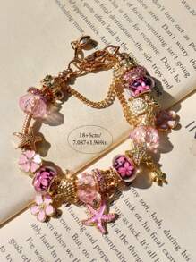 1pc Classic Cherry Blossom Charm Bracelet, 1pc Fashion Seawater Style Starfish Shell DIY Bracelet, 1pc Pink Cherry Blossom Charm Bracelet