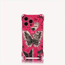 Funda para teléfono (1 unidad). Diseño con estampado negro y rosa. Cuatro esquinas para colgarla. Compatible con phone 12 Pro, 14 Plus, 15, 13 y 16. Funda blanda de TPU con estampado. - Colores mixtos 1 - Ver 1