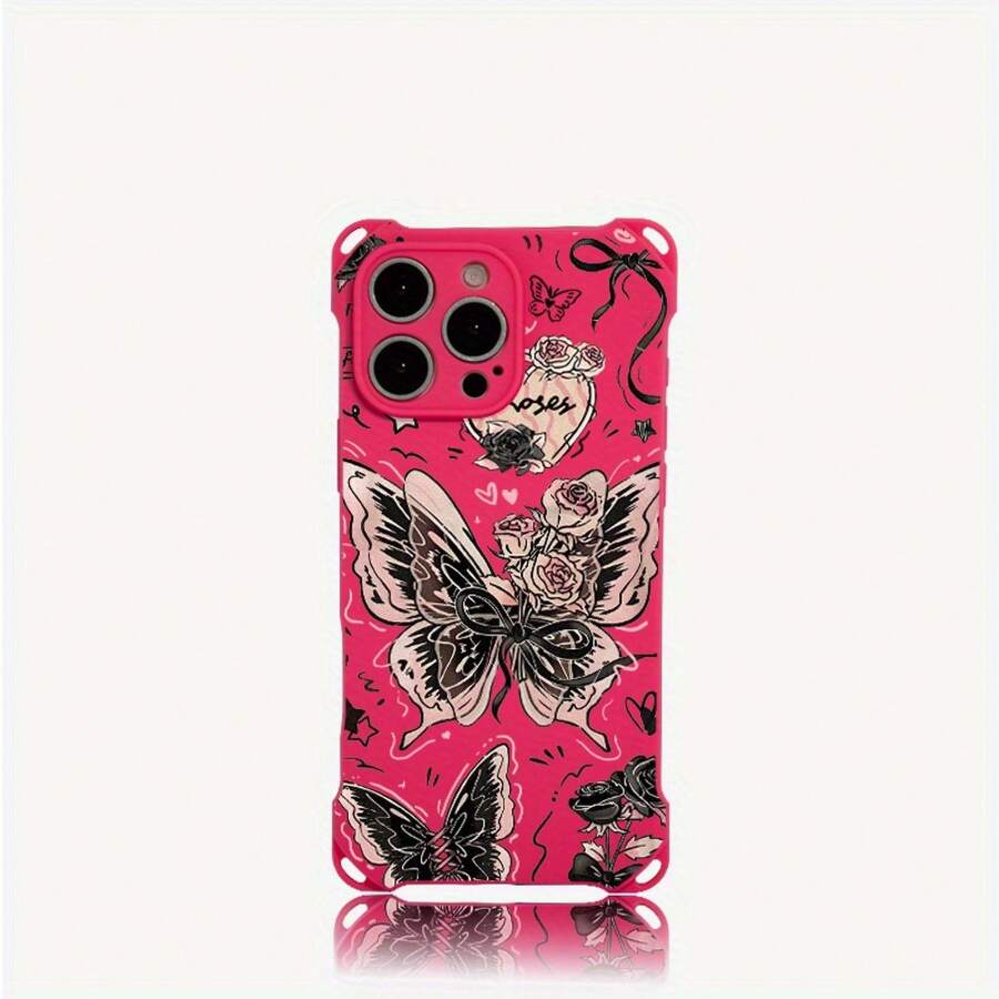Funda para teléfono (1 unidad). Diseño con estampado negro y rosa. Cuatro esquinas para colgarla. Compatible con phone 12 Pro, 14 Plus, 15, 13 y 16. Funda blanda de TPU con estampado. - Colores mixtos 1 - Ver 1