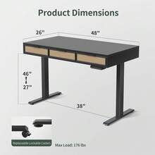 48X26 Hes Boho Style Height Adjustable Electric Standing Desk With 3 Rattan Drawers, 48X26 Hes Stand Up Desk With Large Storage - Multicolor - View 4