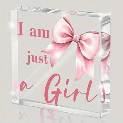 1/2 件装粉色蝴蝶结亚克力牌匾，可爱“我只是个女孩”办公桌摆件，宿舍装饰及创意女性礼物，透明 2D 设计，粉色卧室装饰，“为此祷告，为它祷告，经历它”，家居田园农舍客厅教堂，桌面配件