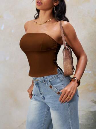 Women's Summer Solid Color Slit Hem Camisole (Without Bra Pad)