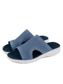 Minimalist & Stylish Plus Size Women's Casual Athletic Slide Sandals, Lightweight Slip-On Comfort Retro Beach Thick Sole Flip-Flops (Run Small) - Dusty Blue - View 7