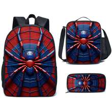 3 PiecesBackpack Set, Spider Print, Unisex, Lunch Bag, Pencil Bag, Backpack - Multicolor - View 16