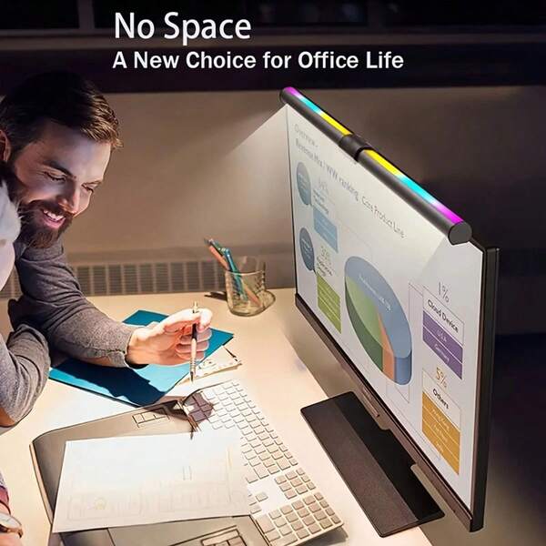 1pc New Dual Light Source Screen Lamp, Display Monitor Hanging Light, Office & Gaming Atmosphere Desk Lamp, Computer Screen Hanging Light, Computer Desk Lamp