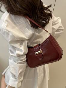 Túi đeo vai hình lưỡi liềm thanh lịch, túi đeo vai thời trang nữ màu trơn. - Đỏ - Xem 6