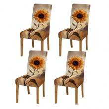 1pc/2pcs/4pcs/6pcs Creative Multi-Color Sunflower Print Home Decorative Chair Cover, Full Coverage High Stretch Slipcover, Dirt-Resistant And Anti-Fouling Chair Protector For Home, Seasonal Decor